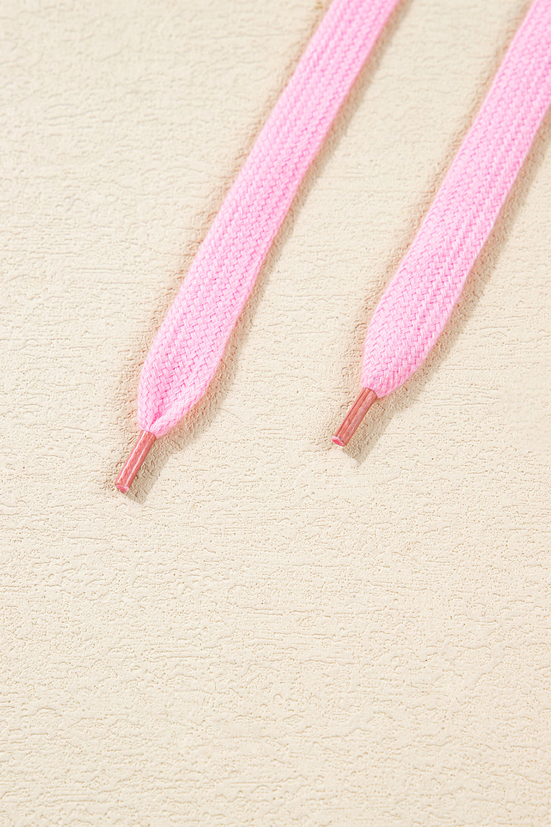 Pink Floral Print Half Zip Kangaroo Pouch Drawstring Hoodie