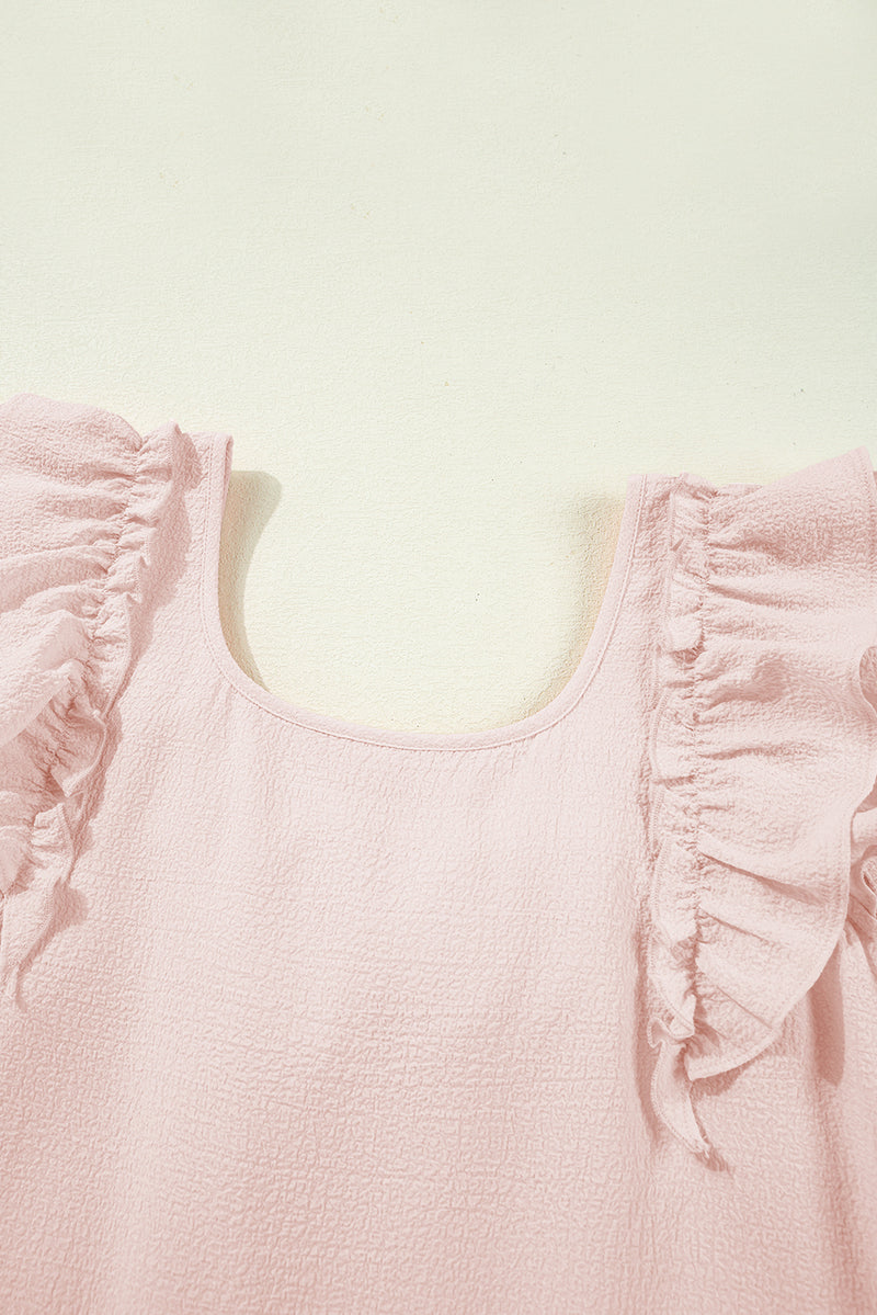Textured Flutter Sleeve Square Neck Bow Back Mini Dress