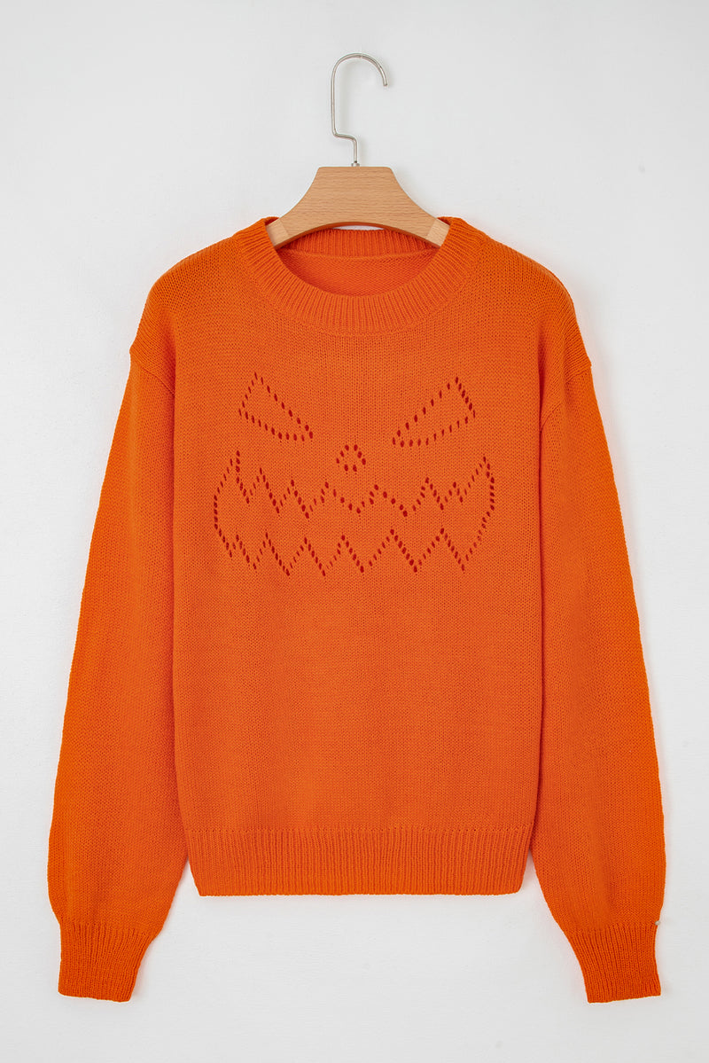 Halloween Spooky Face Hollowed Pattern Casual Sweater