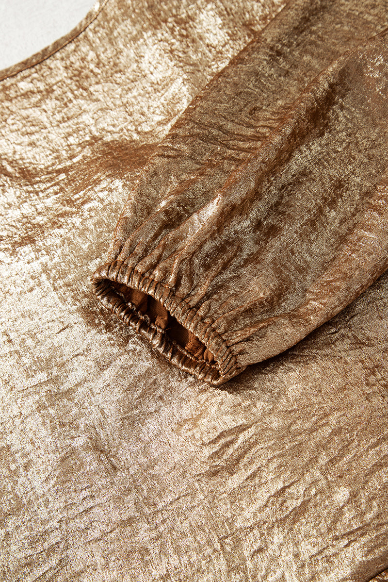 Metallic Tied Front Babydoll Blouse