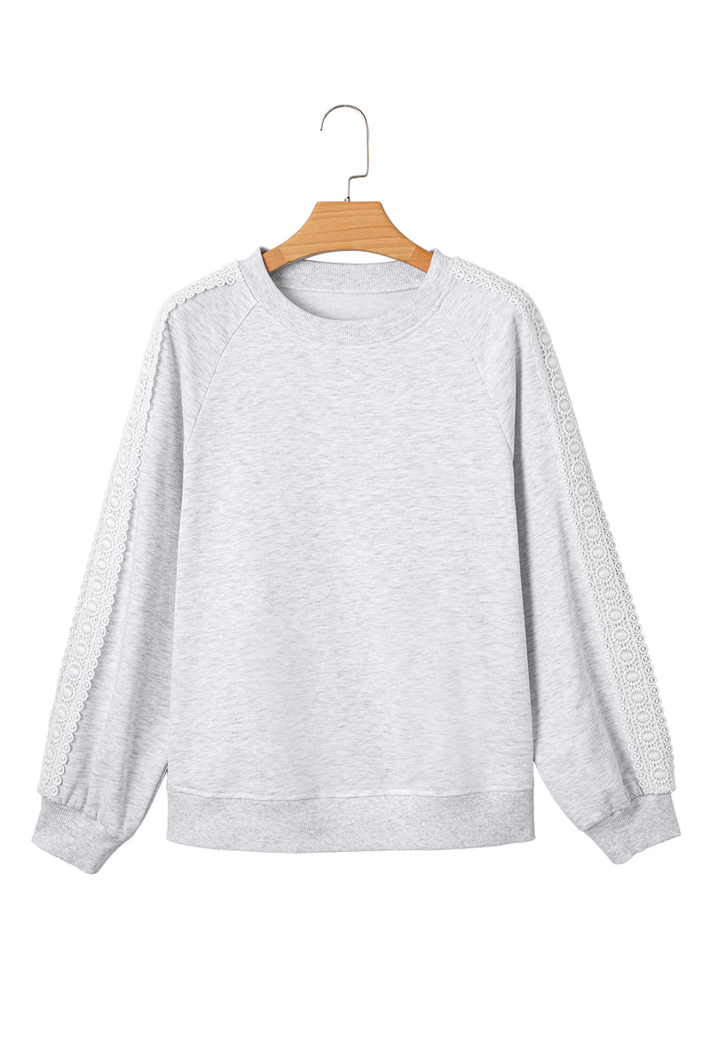 Lace Patchwork Raglan Sleeve Crew Neck Sweatshirt