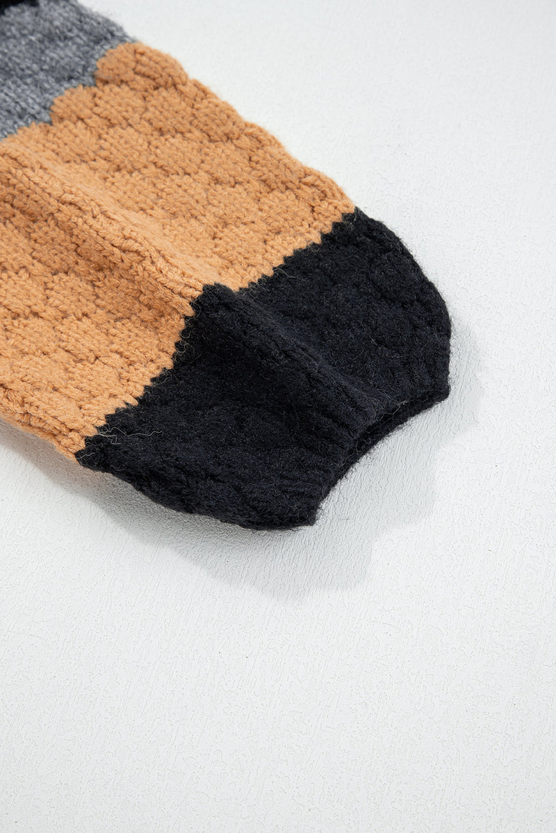 Color Block High Neck Baggy Sweater