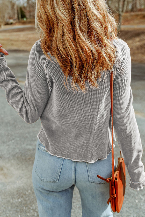 Solid Textured Round Neck Long Sleeve Top
