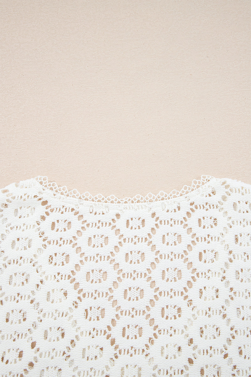 Flower Lace V Neck Ruffled Sleeve Top