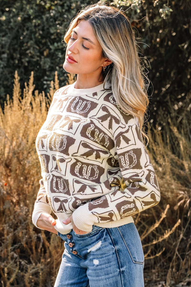 Bows & Horseshoes Pattern Western Fashion Print Sweater