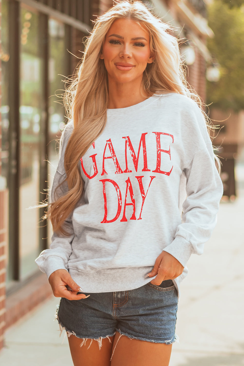 Vintage Washed GAME DAY Graphic Baggy Sweatshirt