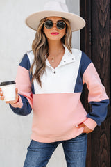 Colorblock Patchwork Half Button Baggy Sweatshirt
