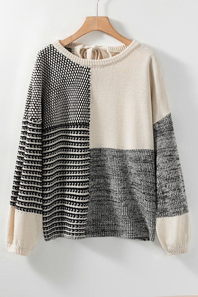 Neutral Colorblock Tie Back Sweater