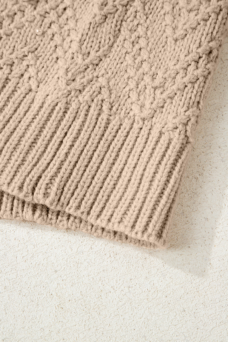 Pearl Embellished Button Front V Neck Sweater Cardigan