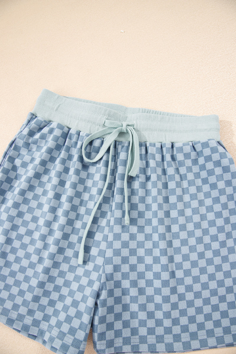 Checkerboard Long Sleeve Pullover and Shorts Set