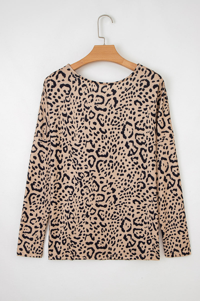 Leopard Print Long Batwing Sleeve Loose Top