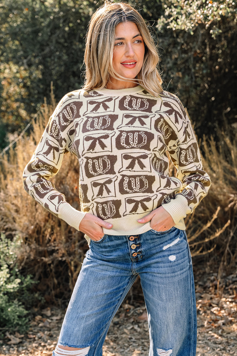 Bows & Horseshoes Pattern Western Fashion Print Sweater