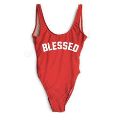 "BLESSED" Scoop Neck Graphic One-Piece Swimsuit
