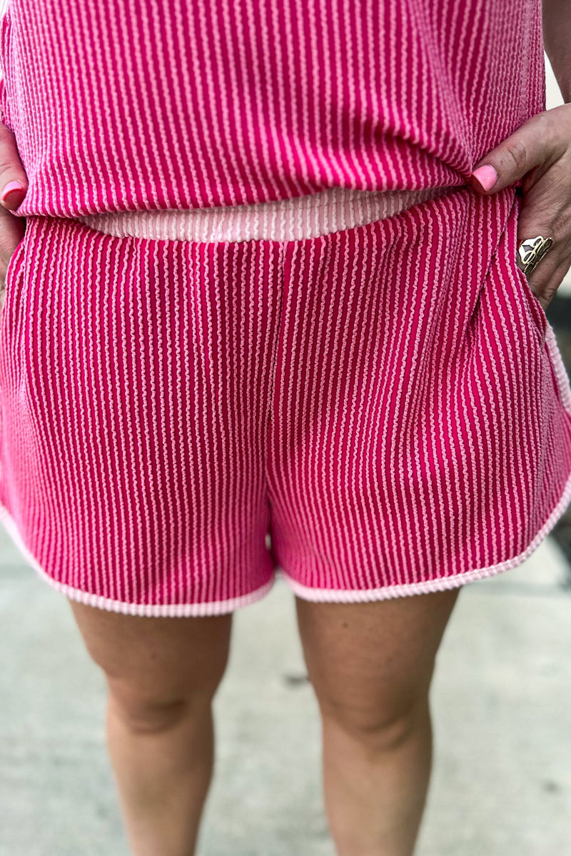 3D Spiral Ribbed Texture 2 Tones Patchwork Short Set