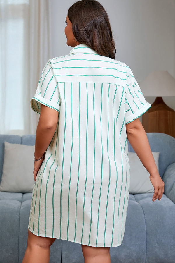 Stripe Plus Size St Patricks Day Short Sleeve Buttoned Shirt Dress