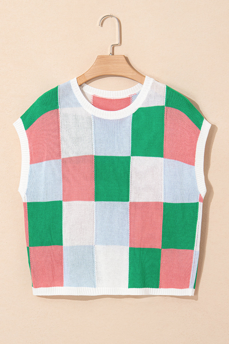 Color Block Cap Sleeve Sweater