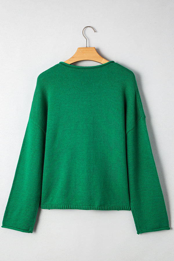 Solid Color Knit Button Drop Shoulder Sweater Cardigan