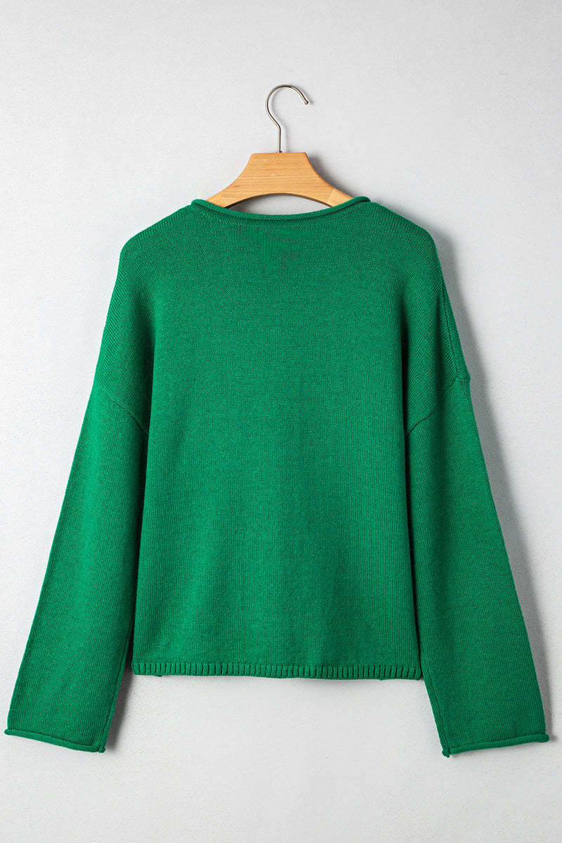 Solid Color Knit Button Drop Shoulder Sweater Cardigan