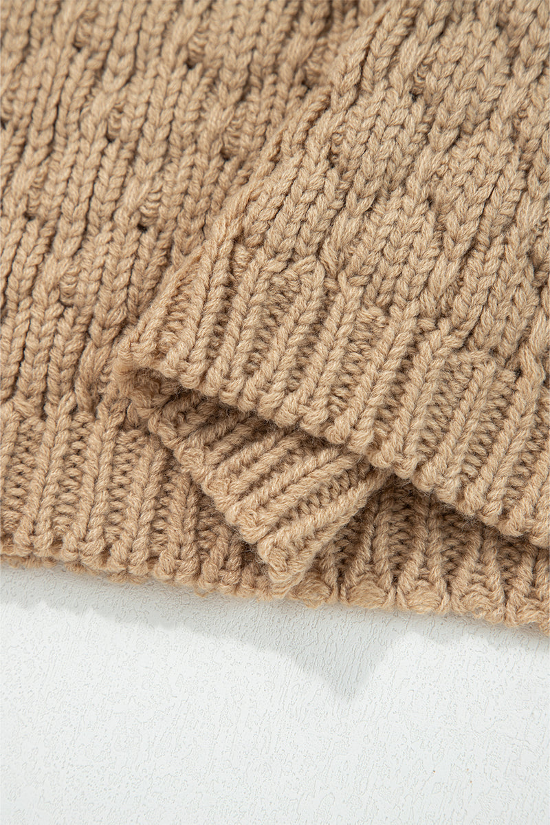 Contrast Detail Textured Knit Puff Sleeve Baggy Sweater