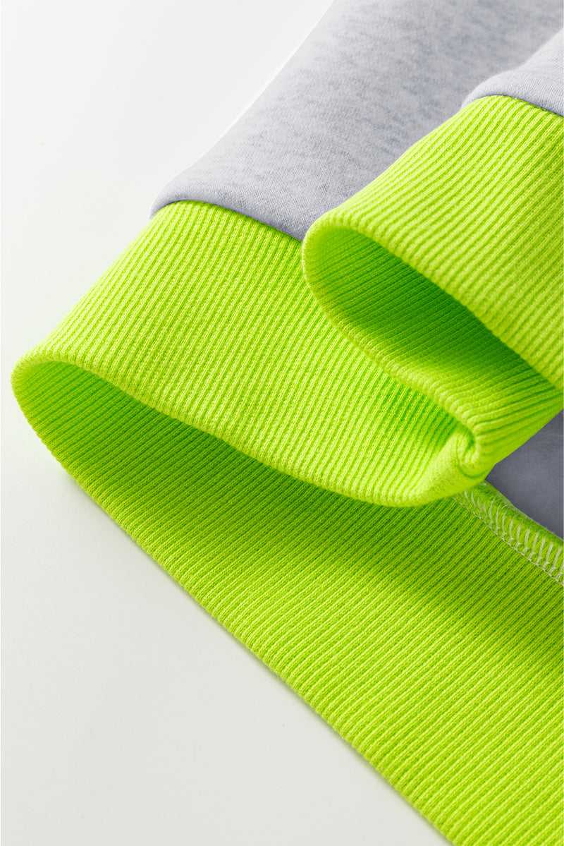 Contrast Color Banding Patchwork Puff Sleeve Loose Sweatshirt