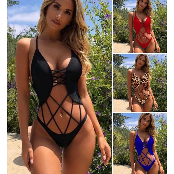 Explosions solid color mesh sexy backless one-piece bikini