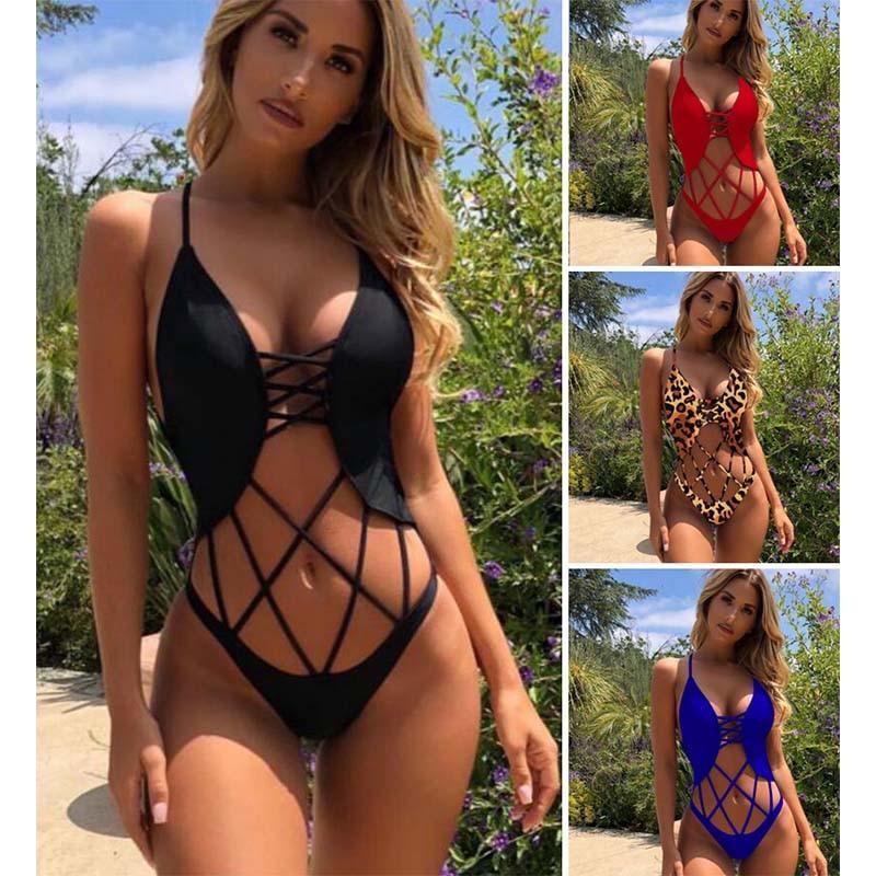 Explosions solid color mesh sexy backless one-piece bikini