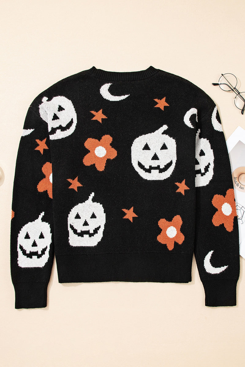 Halloween Mythical Night Pattern Drop Shoulder Sweater