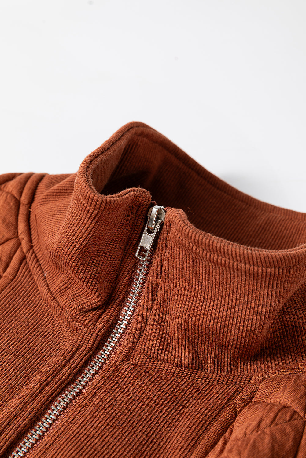 Geometric Quilted Half Zipped Loose Sweatshirt