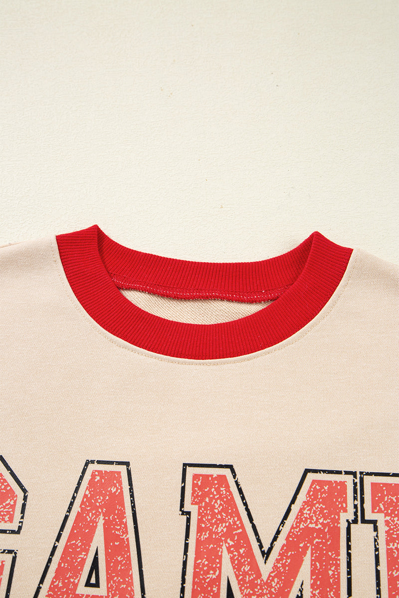 GAME DAY Letter Graphic Varsity Striped Detail Baggy Sweatshirt