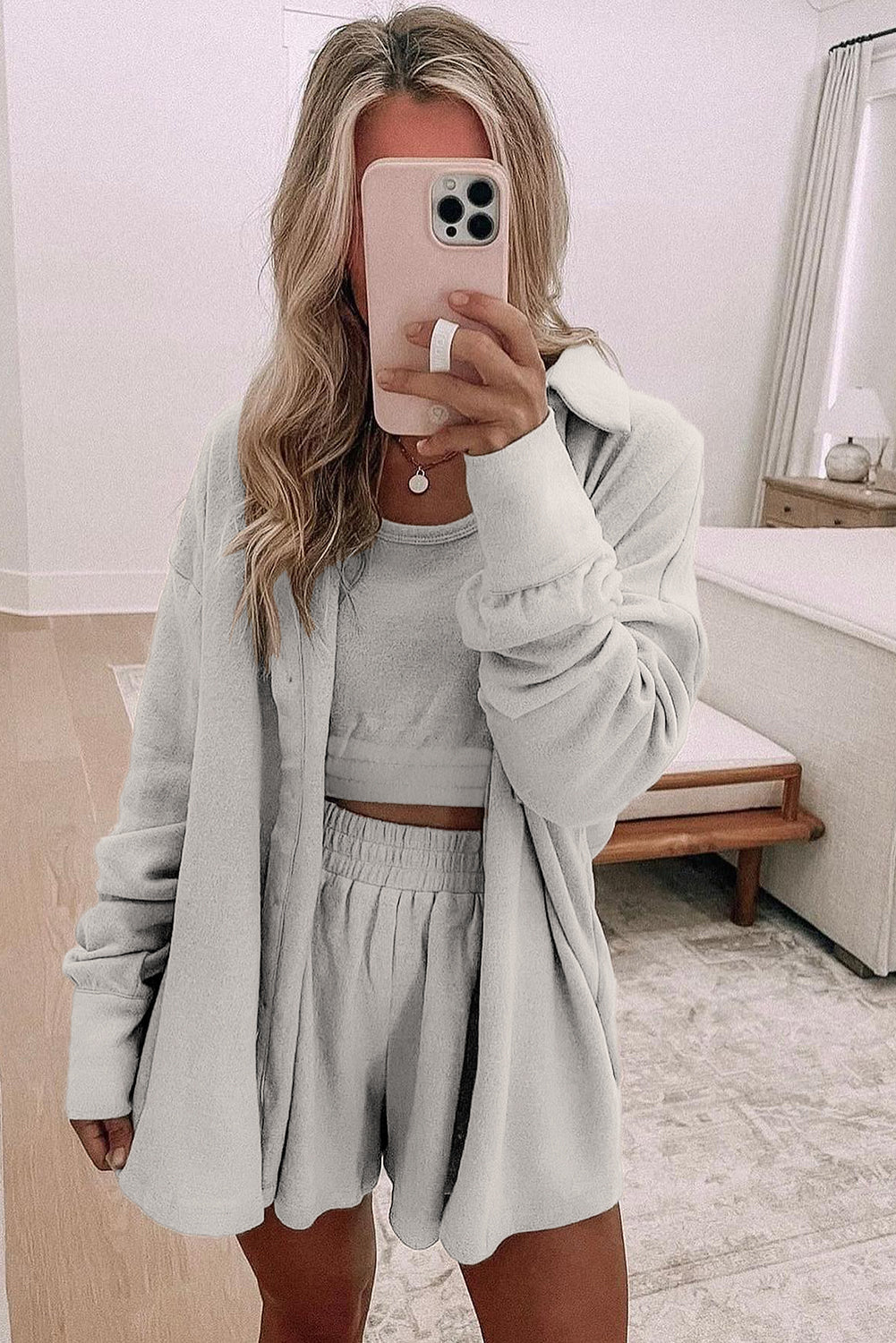 Crop Tank Top Shorts with Cardigan Lounge Set