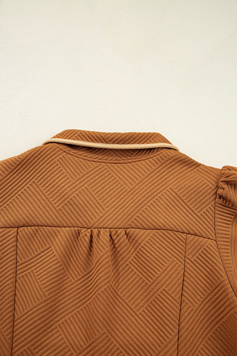 Quarter Zip Collar Bracelet Sleeve Textured Mini Dress