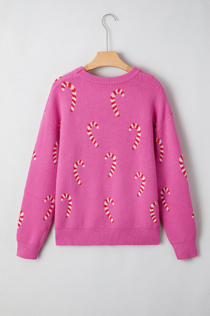 Christmas Candy Cane Holiday Drop Shoulder Sweater