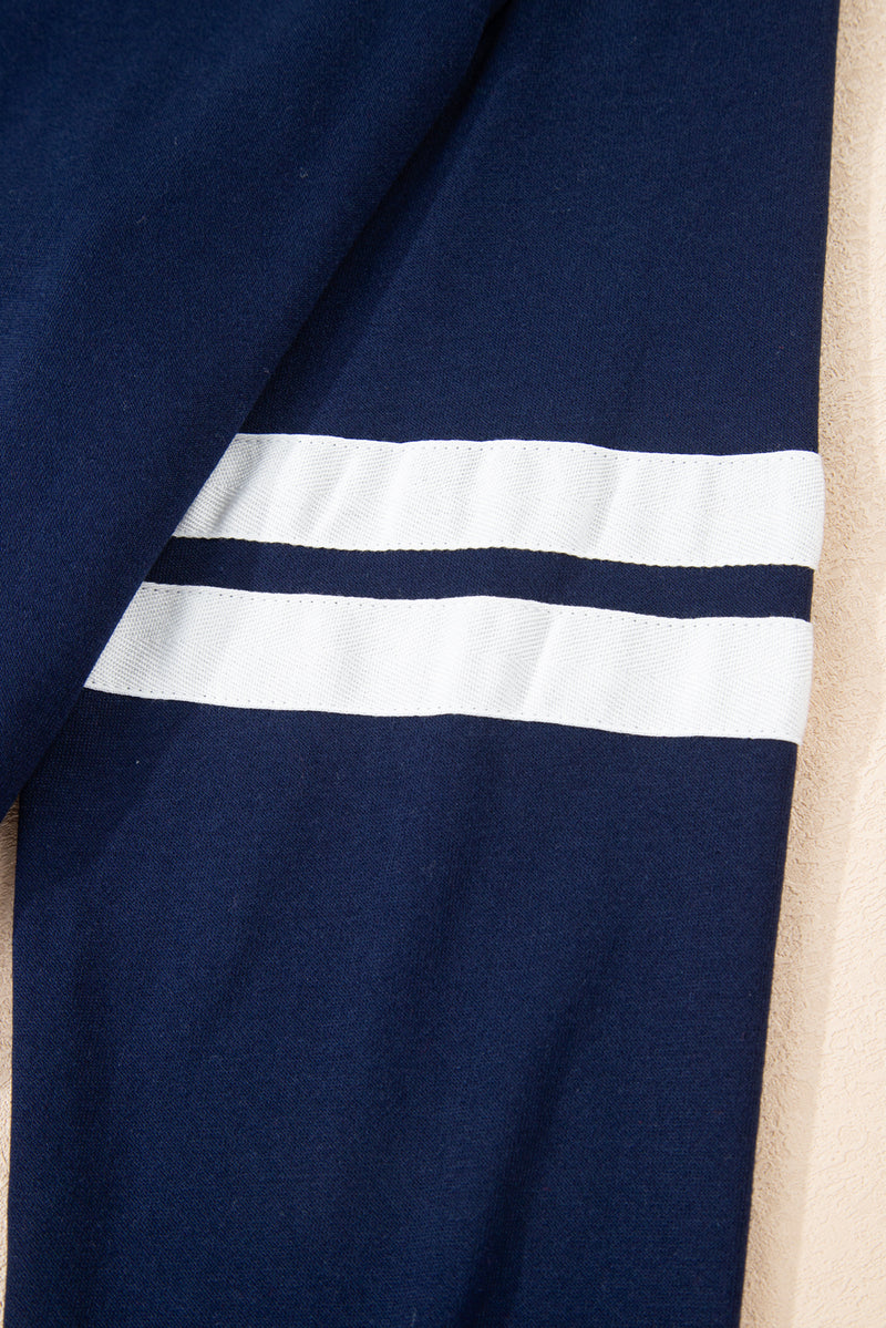 Varsity Stripe Detail Drop Shoulder Pullover Mini Skirt Set