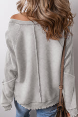 Solid Waffle Knit Patchwork Raglan Sleeve Sweatshirt