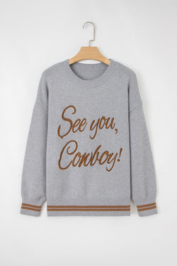 See You Cowboy Embroidered Western Graphic Sweater