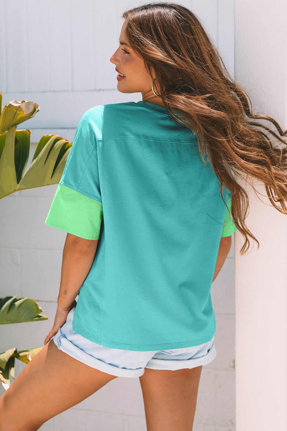 Frayed Denim Star Patched Oversize T Shirt