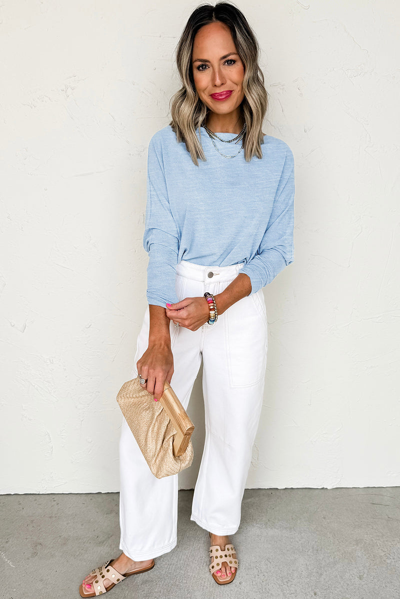 Solid Color Batwing Long Sleeve Top