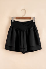 Crossed Waist Tiered Flowy Shorts