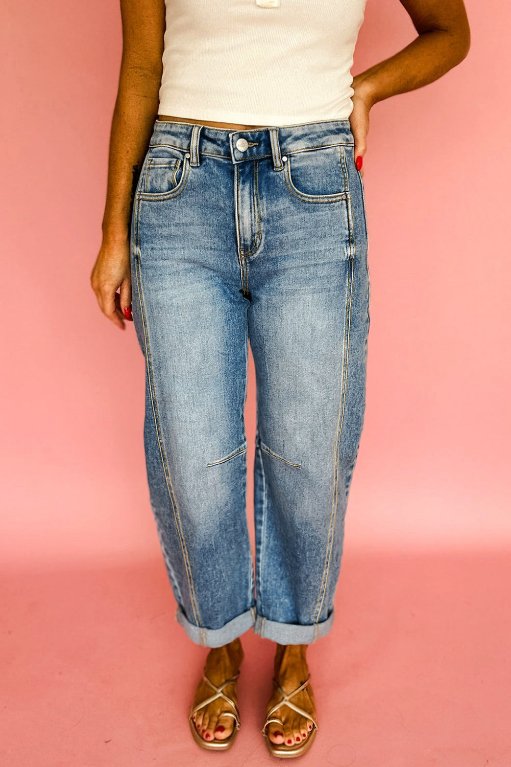 Blue Vintage Washed Seam Detail Shift Jeans