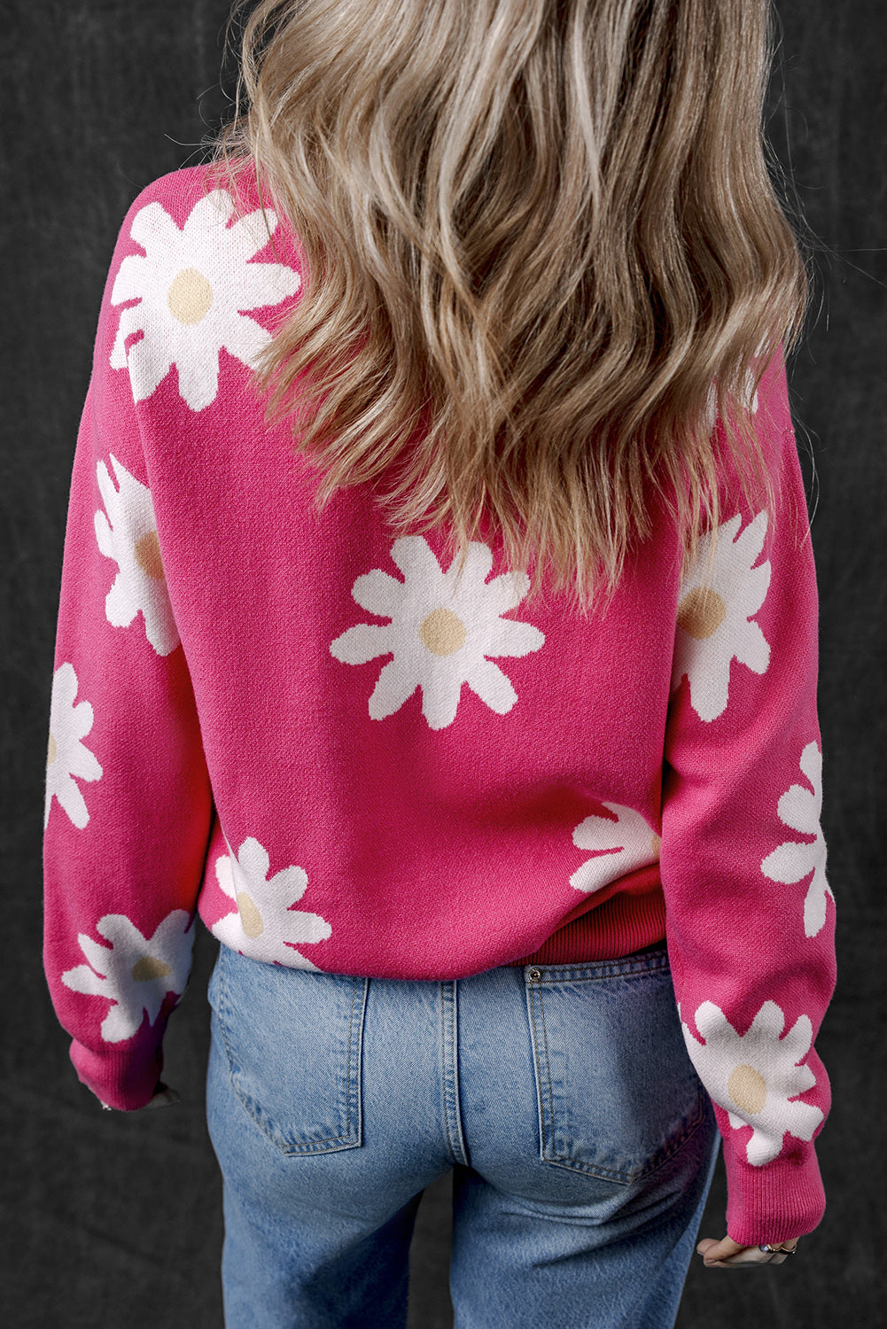 Daisy Flower Crew Neck Long Sleeve Sweater