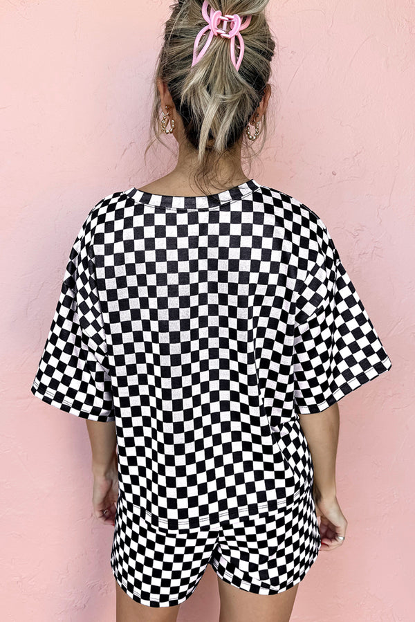 Loose Checkered Top and Short Casual 2pcs Set
