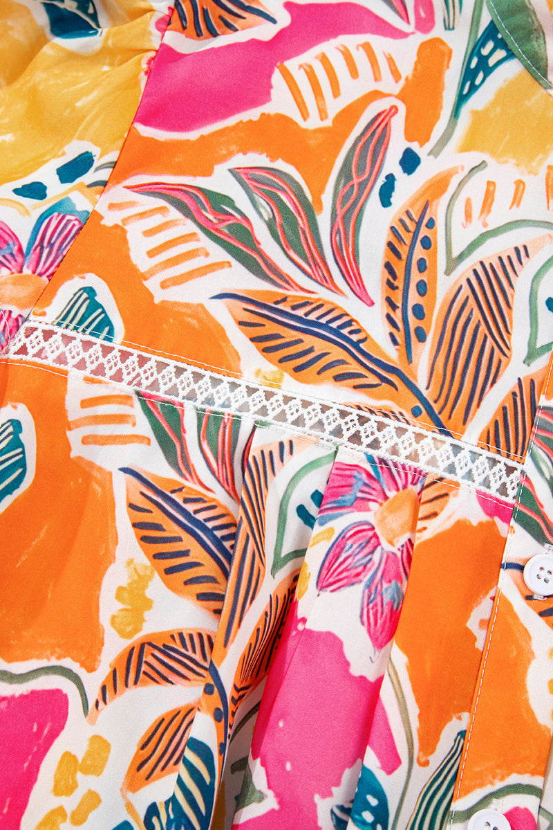 Tropical Vacation Vibe Printed Button Up Short Sleeve Shirt