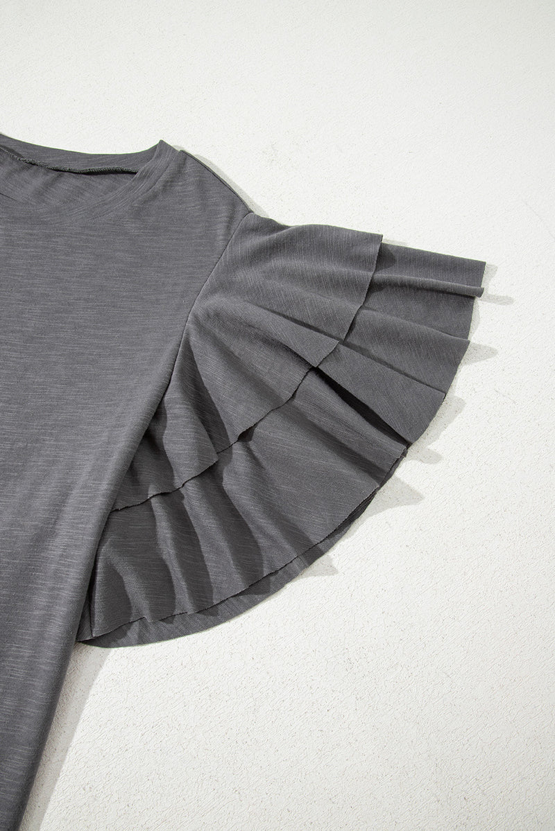 Double Ruffled Short Sleeve Plus Size Top