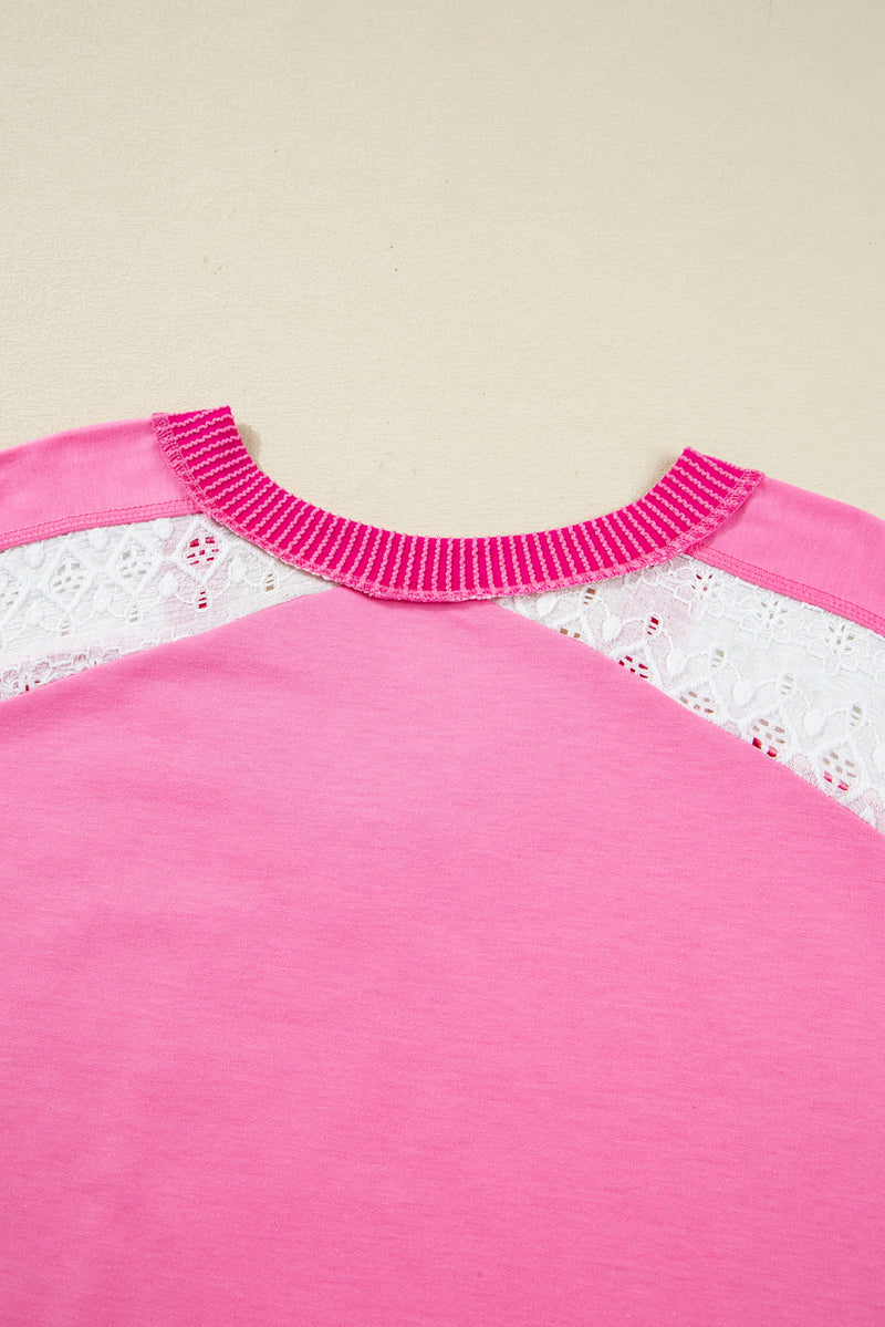 Lace Striped Patchwork Long Sleeve Corded V Neck Plus Size Top