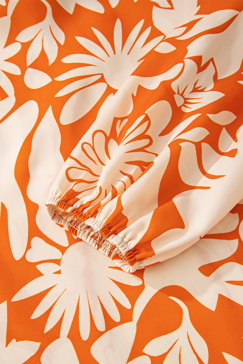 Floral Print Knotted Open Back Long Sleeve Blouse