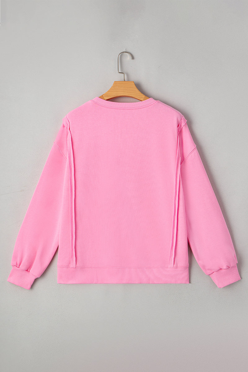 Lace Insert Bow Embroidered Exposed Seam Sweatshirt