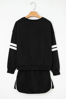 Varsity Stripe Detail Drop Shoulder Pullover Mini Skirt Set