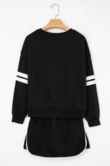 Varsity Stripe Detail Drop Shoulder Pullover Mini Skirt Set