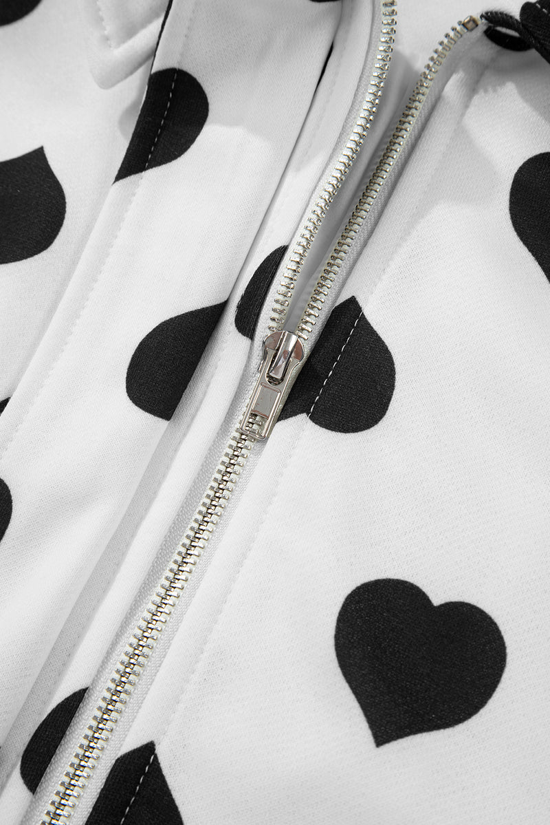 Double Flap Pocket Heart Print Collar Zip Jacket