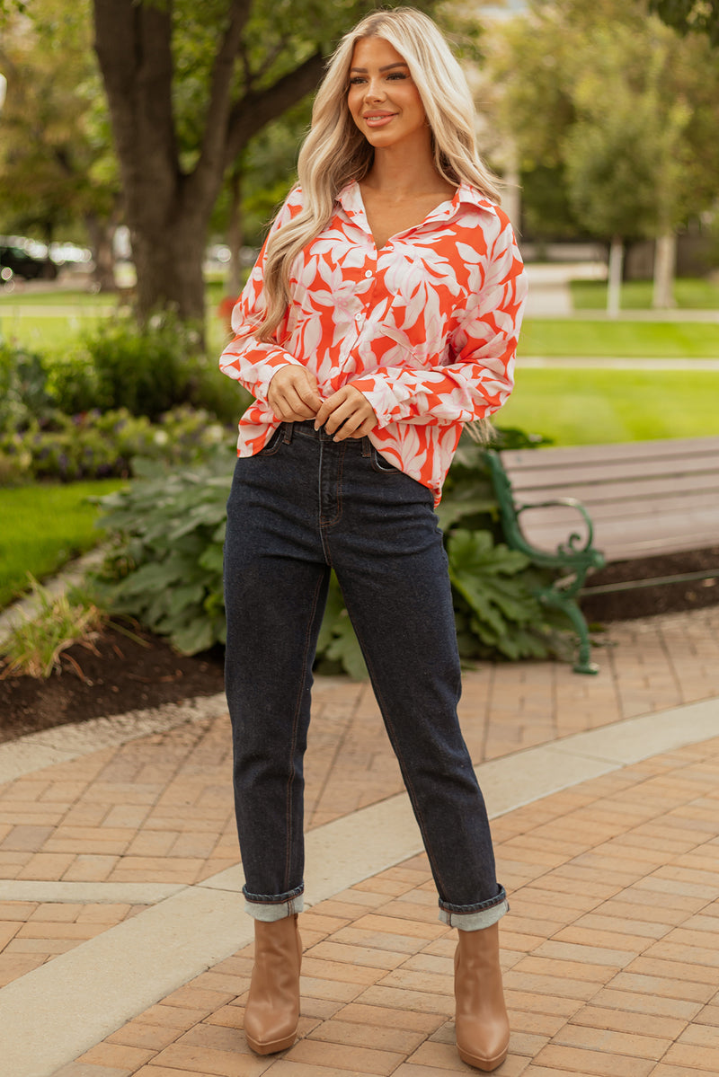 Botanical Print Single Chest Pocket Button Up Shirt